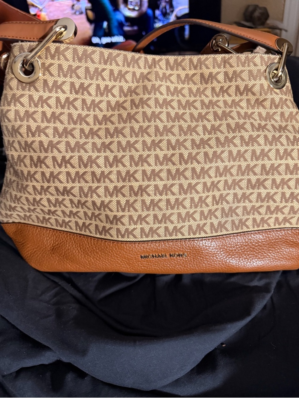 Michael Kors Brown/Beige Signature Canvas and Leather Raven Tote